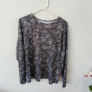 32 Degrees Cool UPF 50+ Long Sleeve Shirt Black White Tropical Print Lightweight